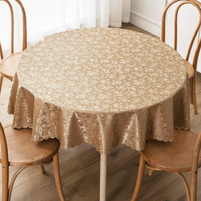 Smiry Round Table Cloth, Waterproof Heavy Duty Vinyl Tablecloths, Wipeable Washable Table Cover for Kitchen and Dining Room (Brown, 70" Round) - Image 2